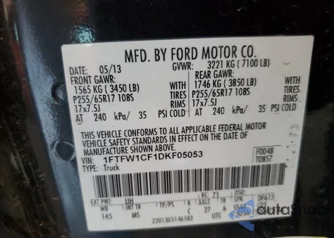 2013 Ford F150 Supercrew из США, поврежденный, VIN 1FTFW1CF1DKF05053